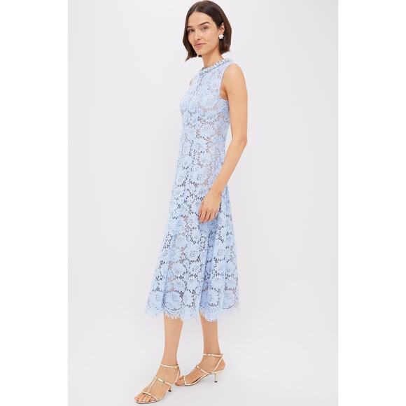 SELF-PORTRAIT Blue Fine Lace Pearl Midi Dress Size 0 NWT Retail $585 - Picture 5 of 5